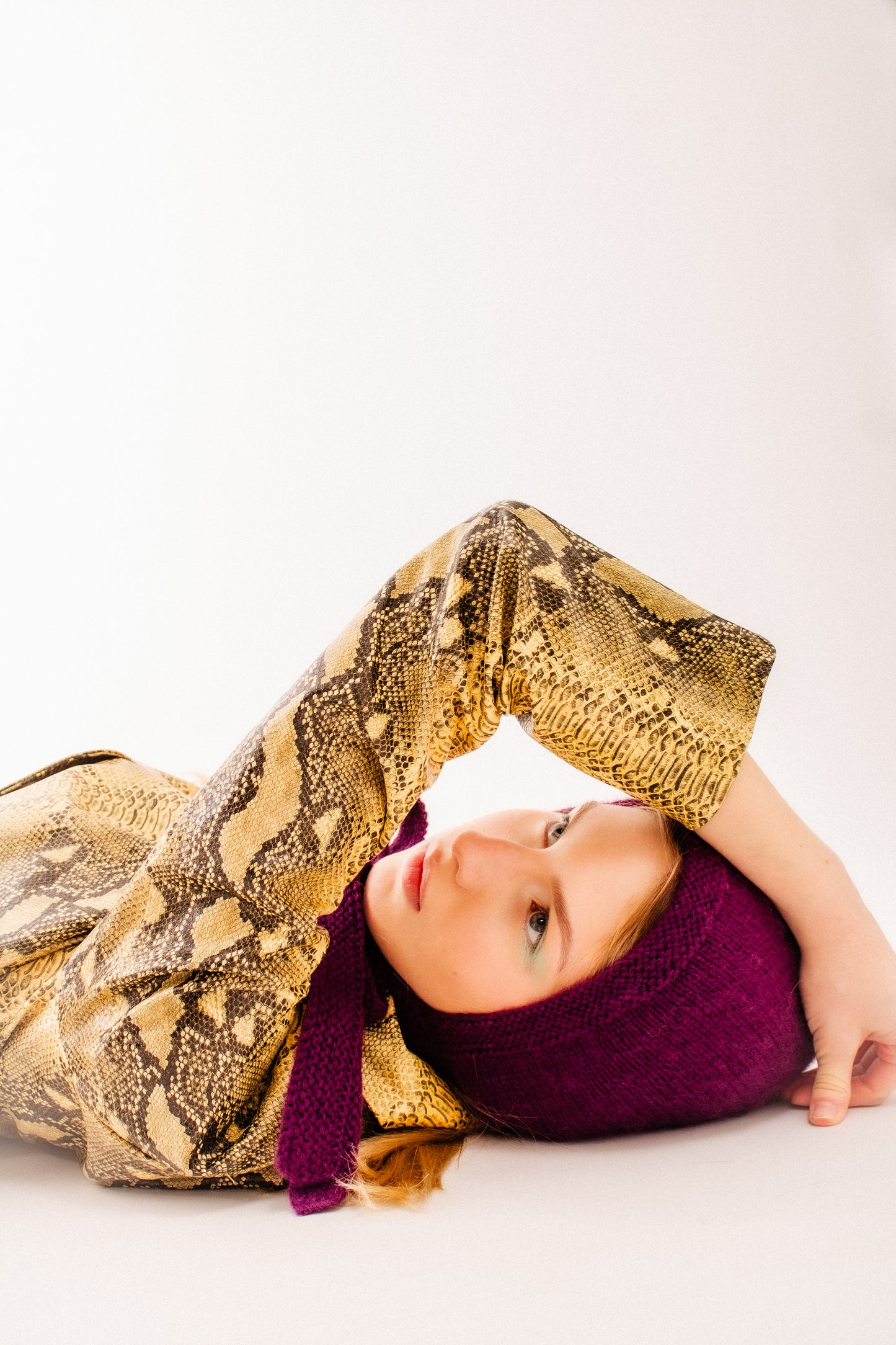 Hand - knitted Adult Bow Tie Mohair Bonnet in Purple