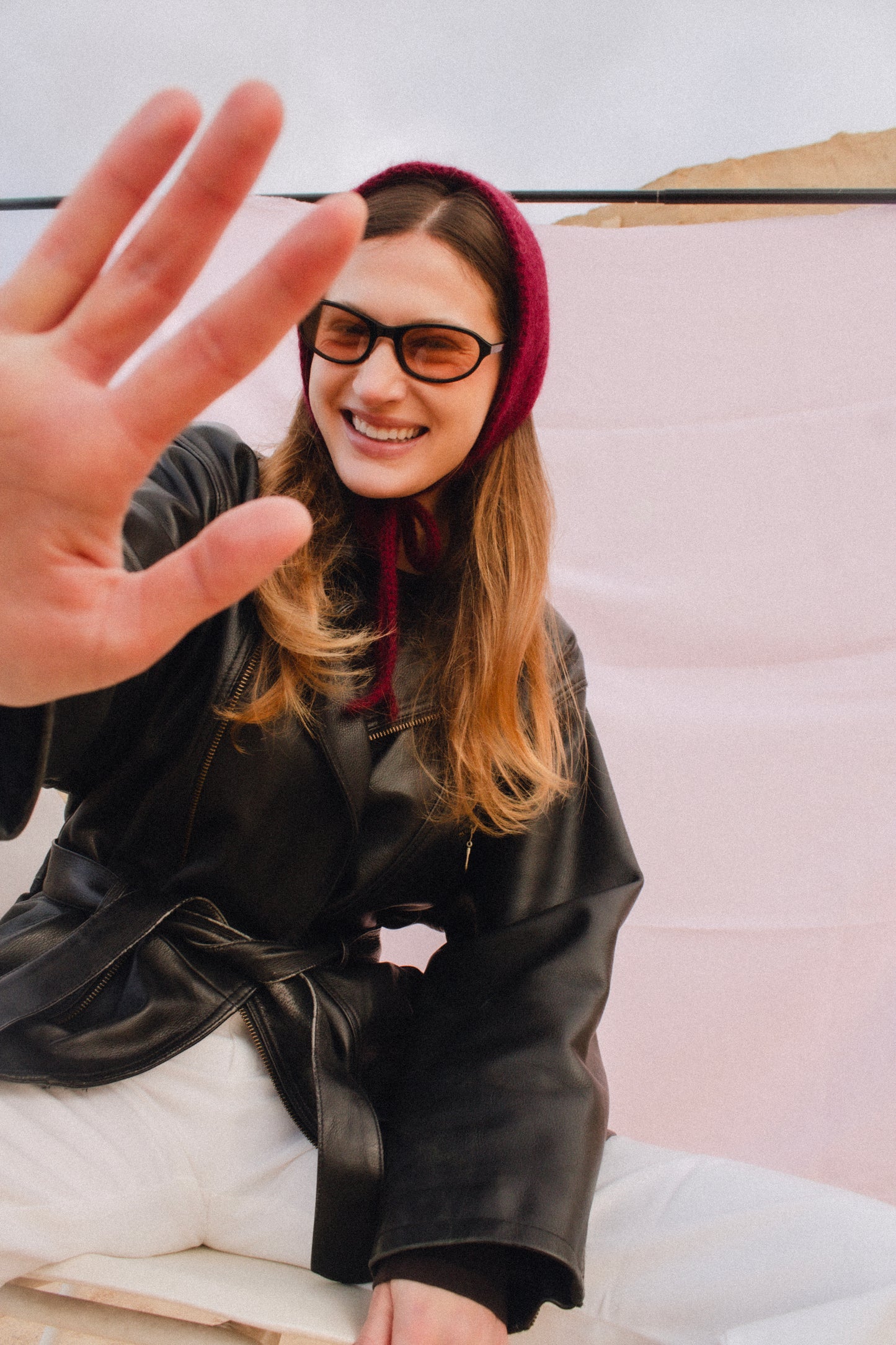 Hand - knitted Mohair Bonnet -Headband in Burgundy