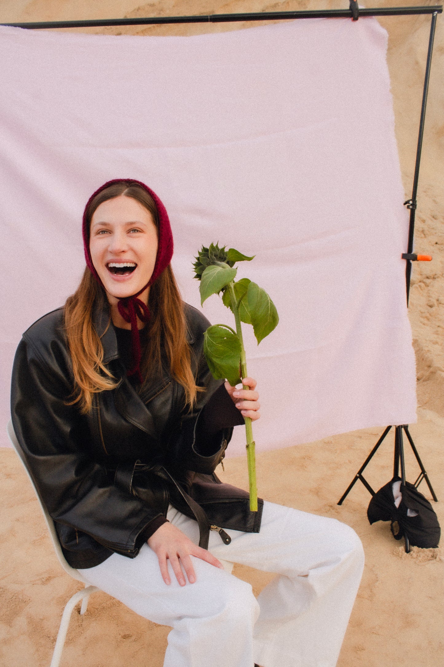 Hand - knitted Mohair Bonnet -Headband in Burgundy