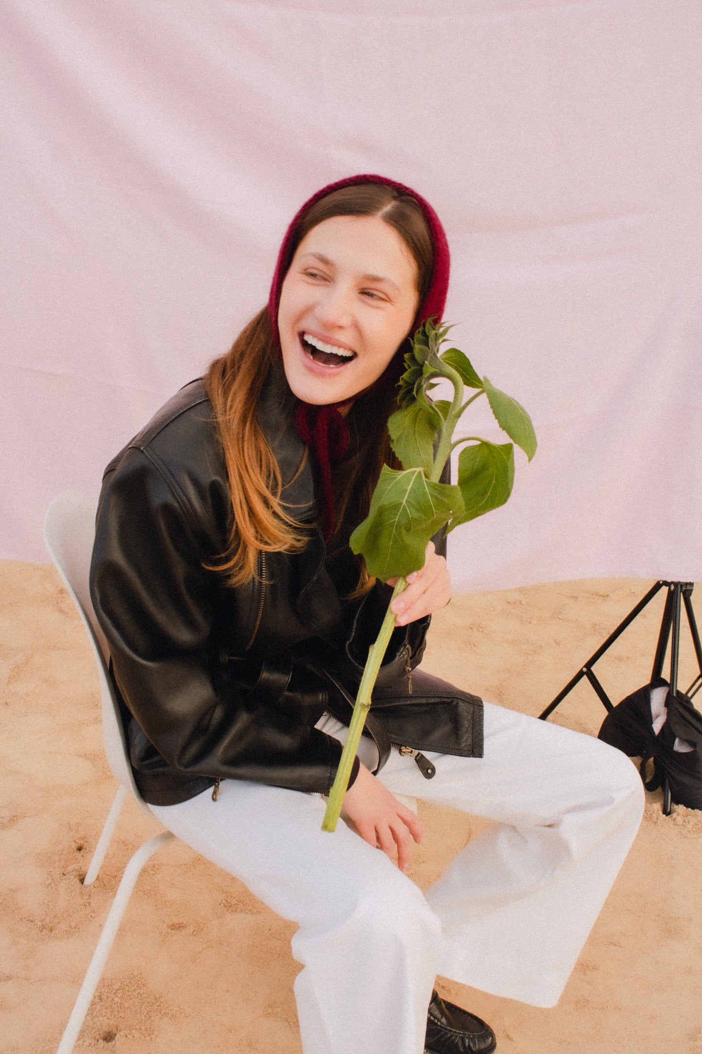 Hand - knitted Mohair Bonnet -Headband in Burgundy