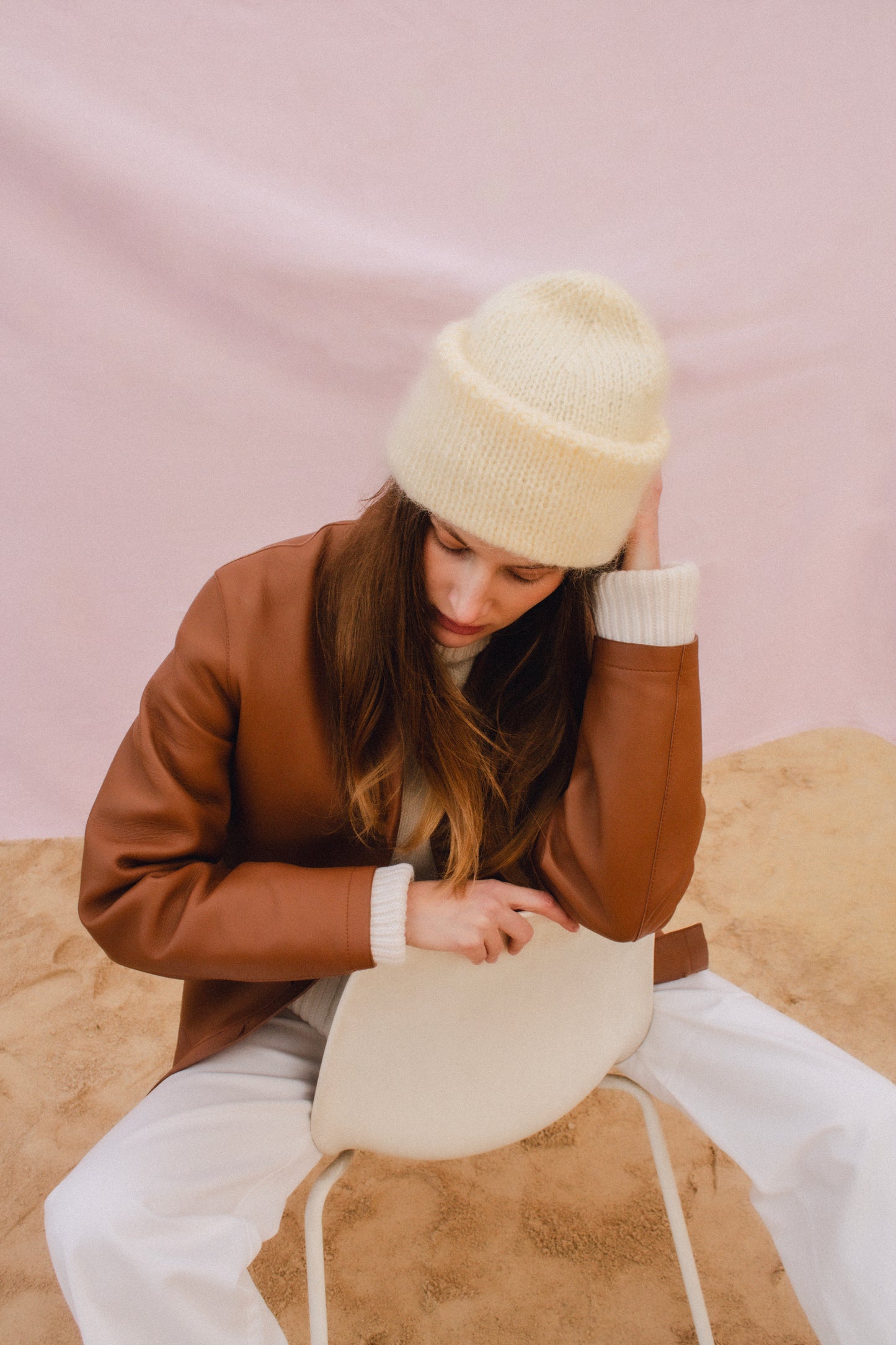 Premium Mohair Beanie in Buttermilk