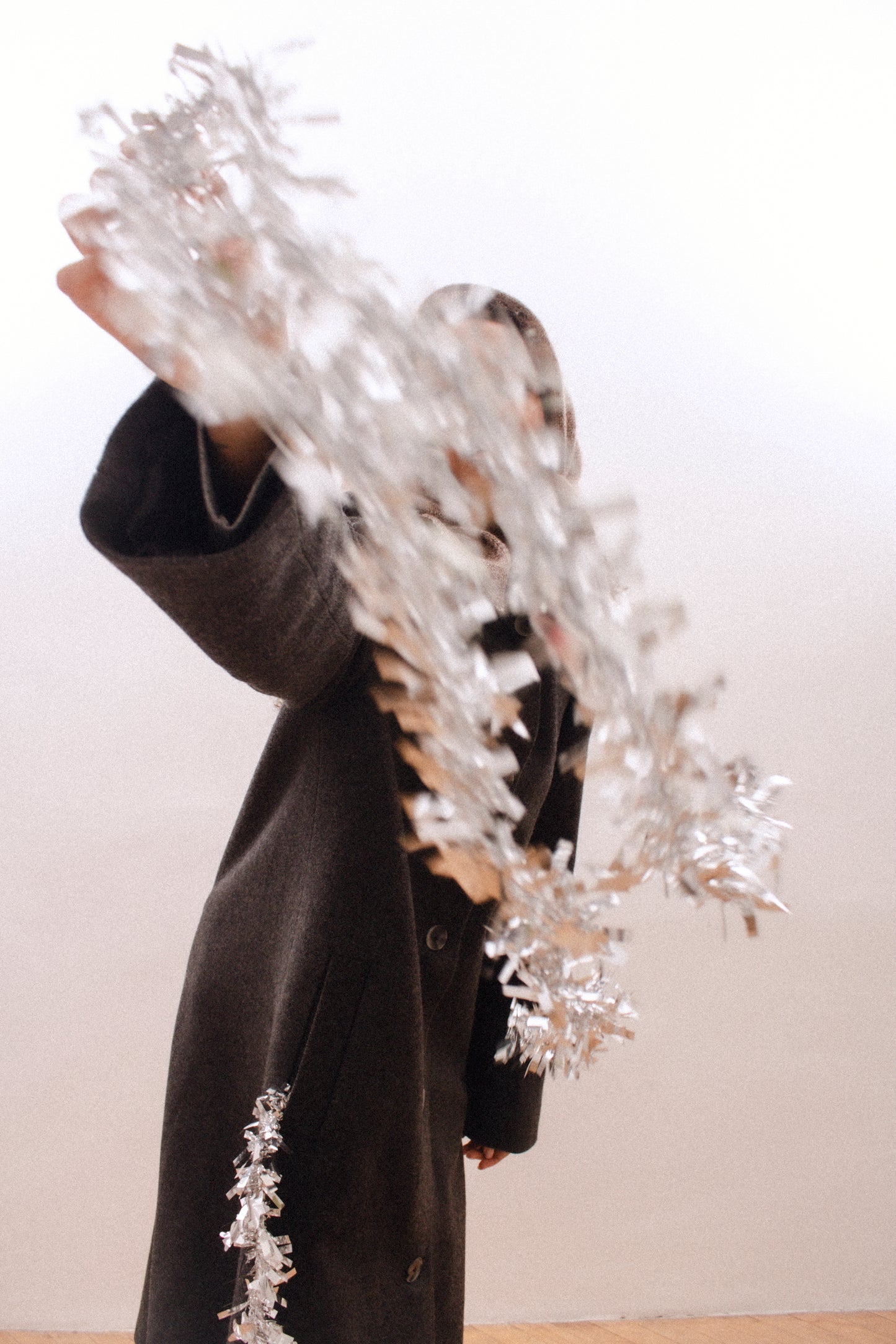 Hand - knitted Mohair Melange Headscarf in Brown