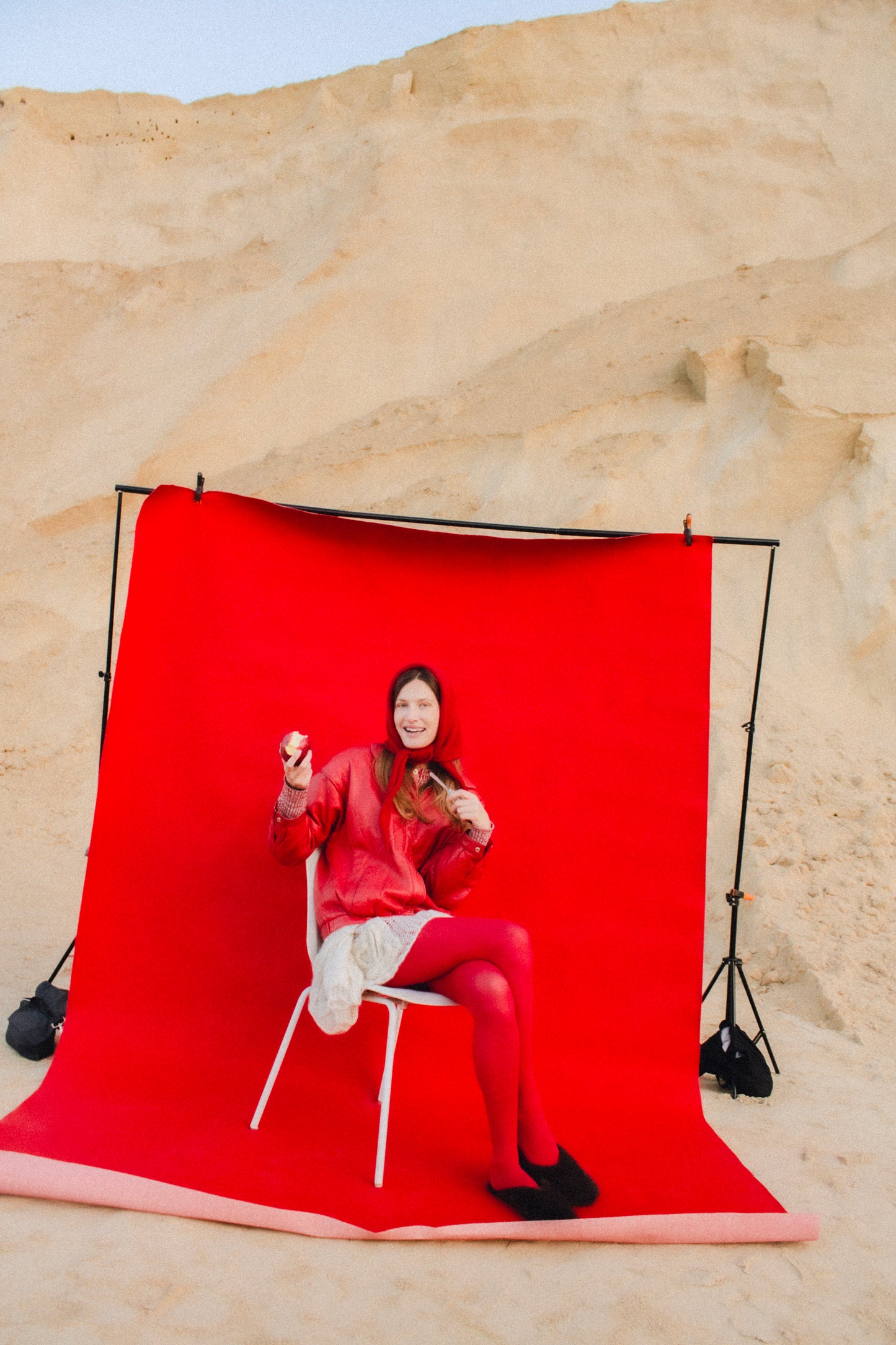 Hand - knitted Mohair Headscarf in Red