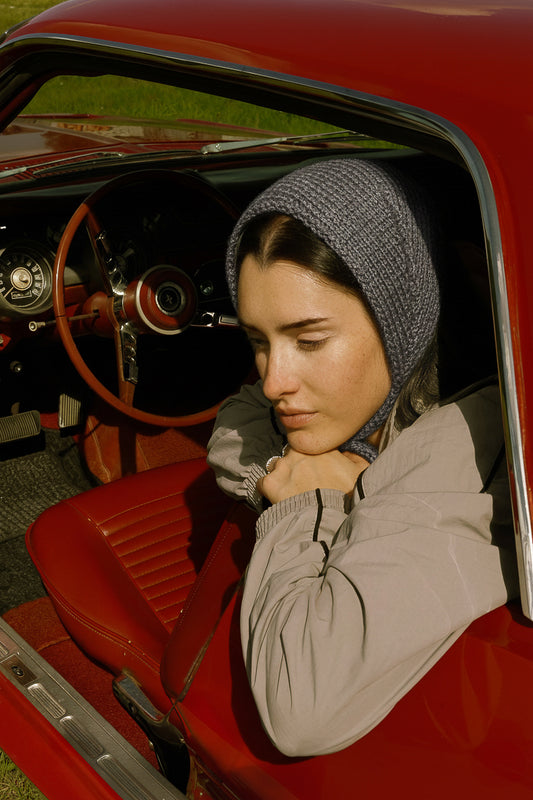 Hand - knitted Mohair Bonnet - Headband in Charcoal Gray Melange
