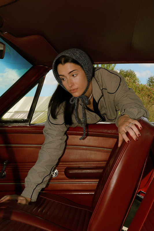 Hand - knitted Mohair Bonnet - Headband in Charcoal Gray Melange