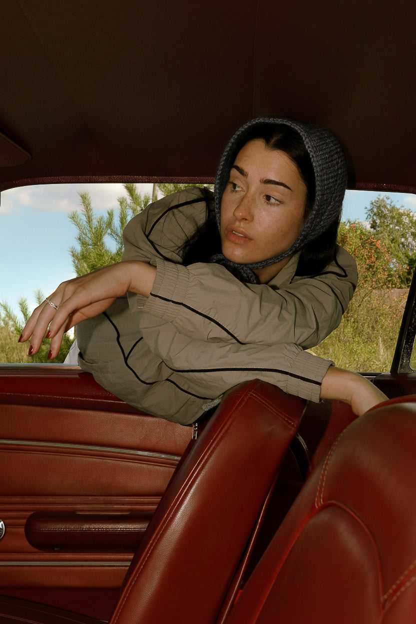 Hand - knitted Mohair Bonnet - Headband in Charcoal Gray Melange