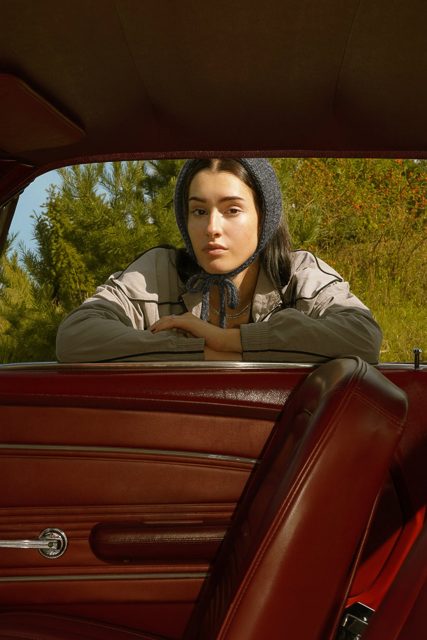 Hand - knitted Mohair Bonnet - Headband in Charcoal Gray Melange