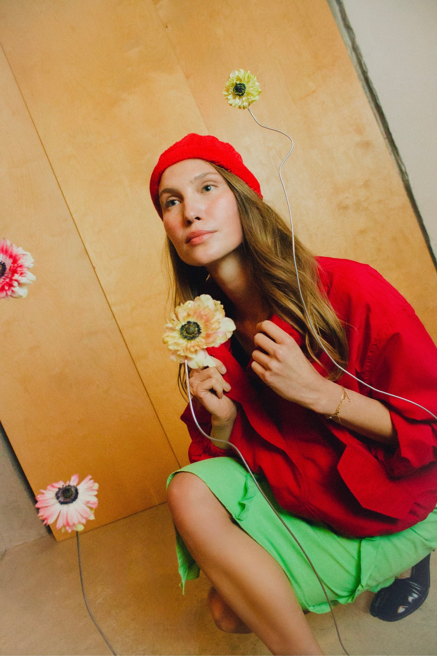 Cotton Lace Crochet Teletubby Hat in Red