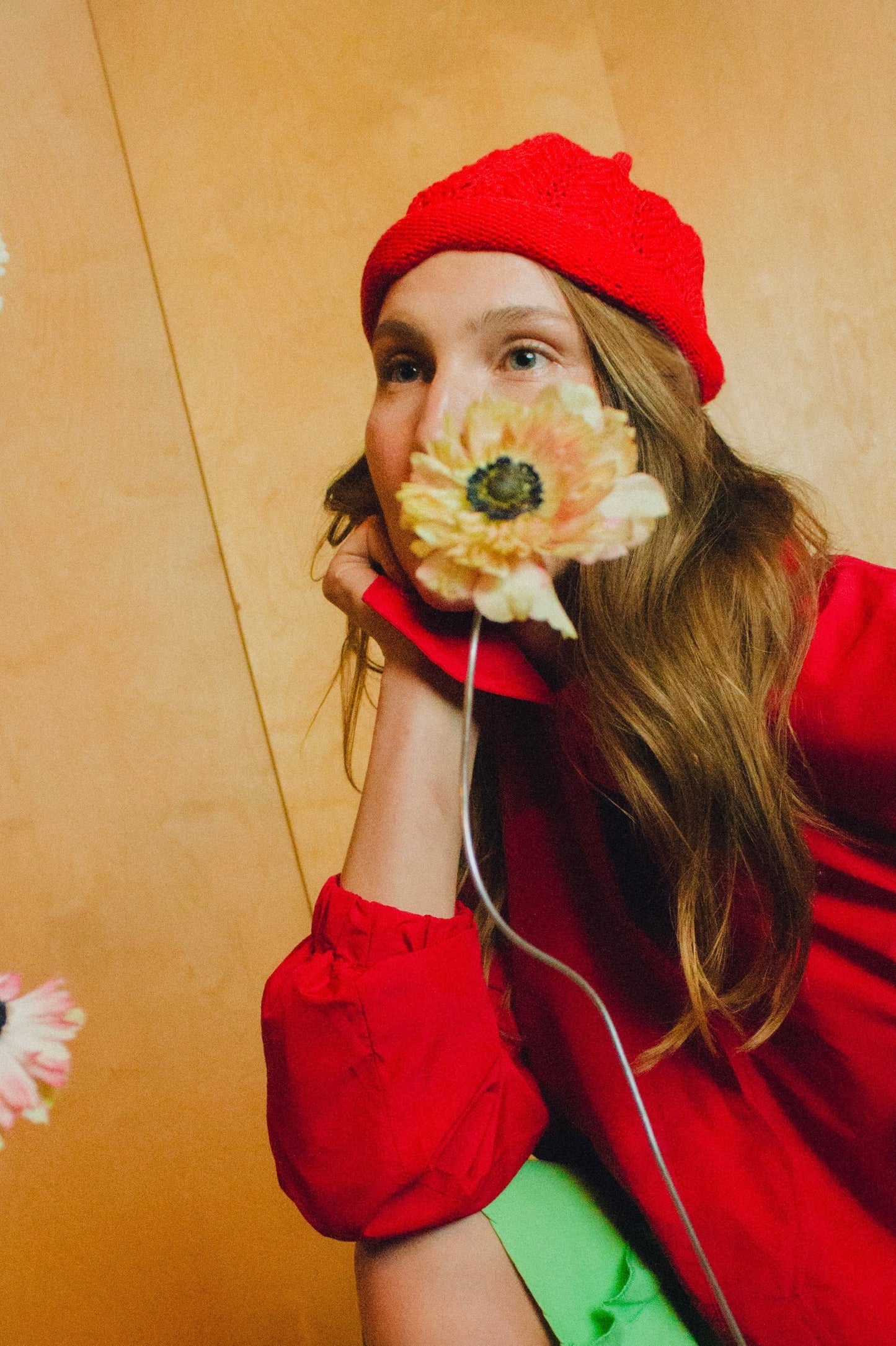 Cotton Lace Crochet Teletubby Hat in Red