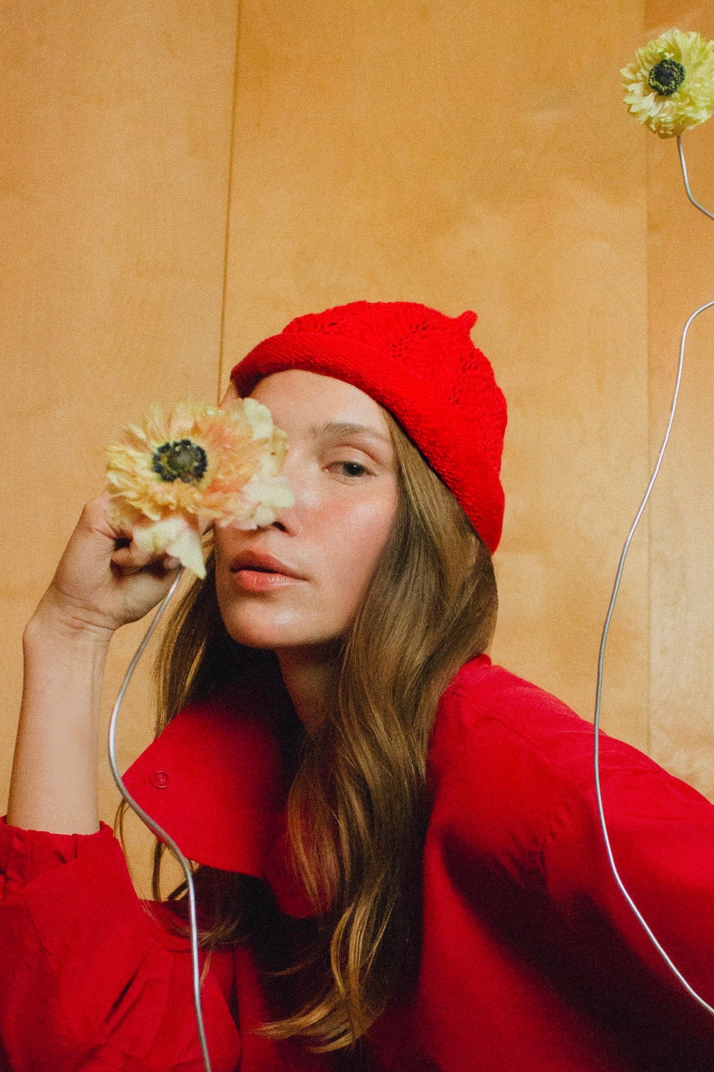 Cotton Lace Crochet Teletubby Hat in Red
