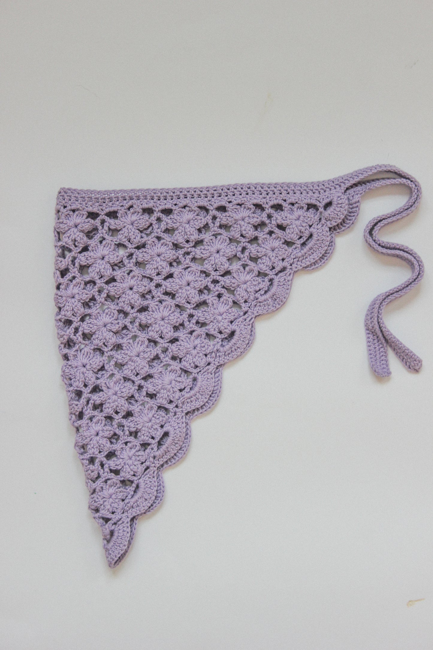 Floral Crochet Headscarf in Soft Lilac