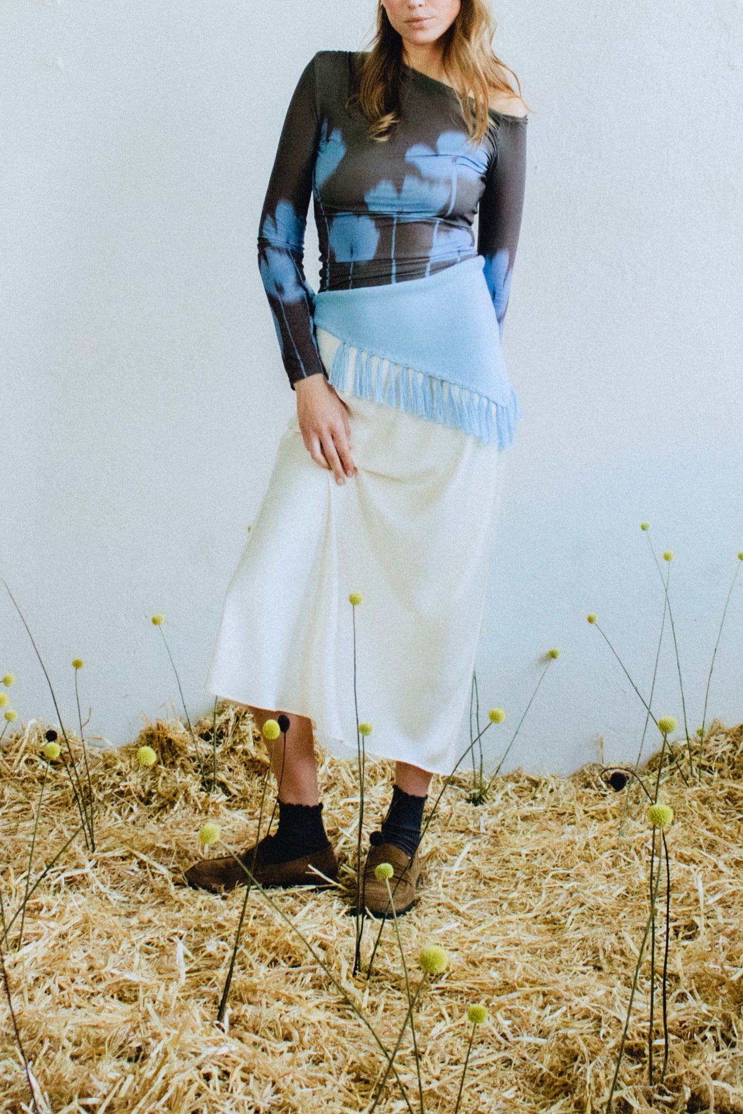 Cotton Hip Scarf with Fringe