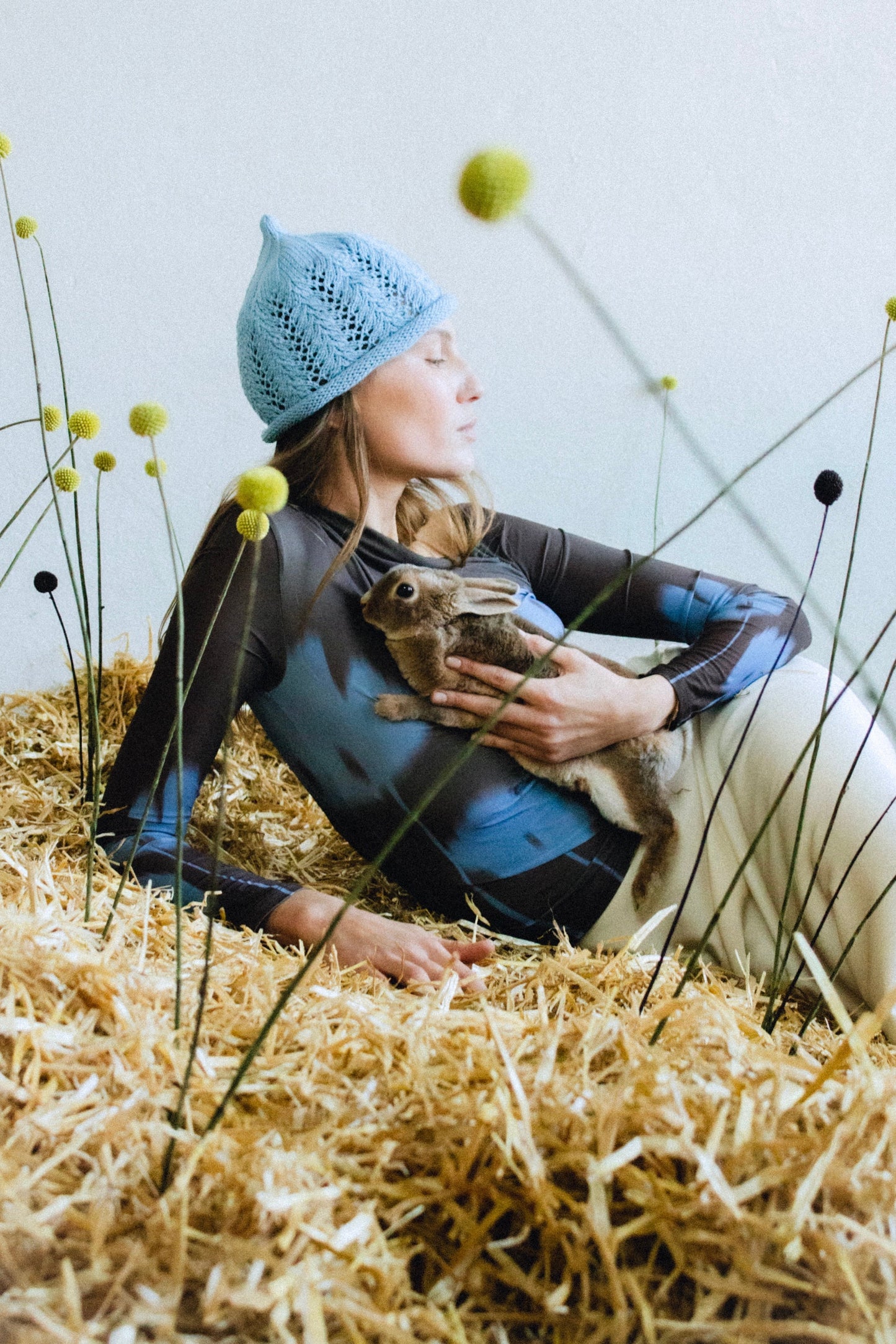 Cotton Lace Crochet Teletubby Hat in Ice Blue