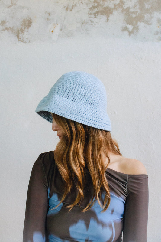 Crochet Bucket / Marine Hat  in Ice Blue