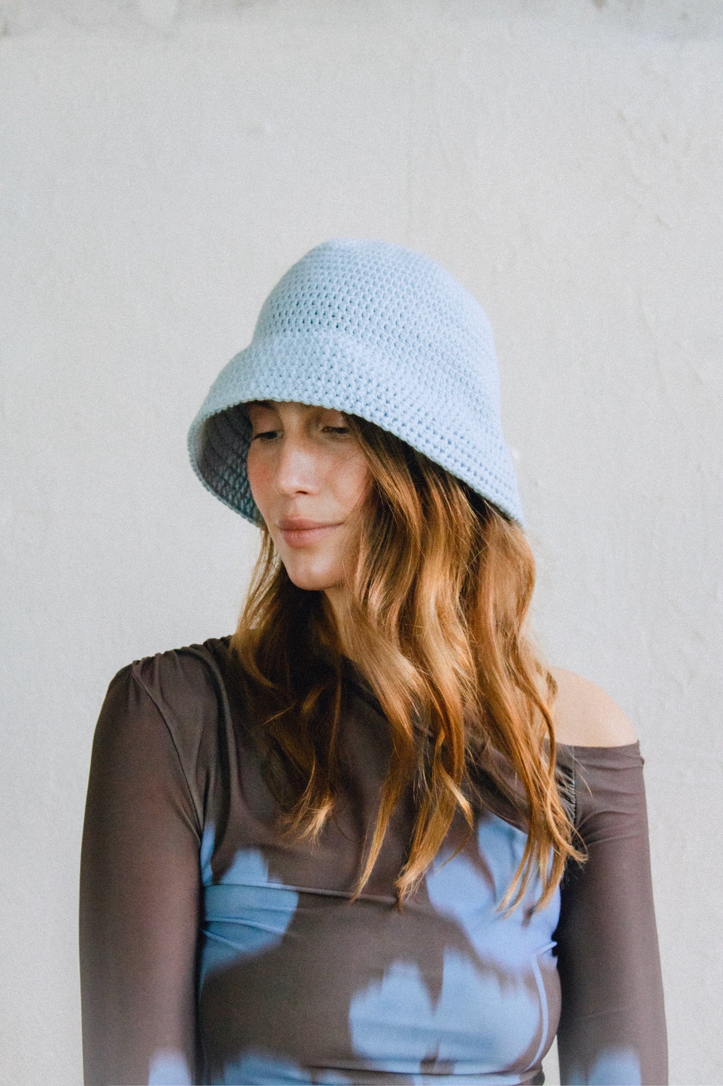 Crochet Bucket / Marine Hat  in Ice Blue