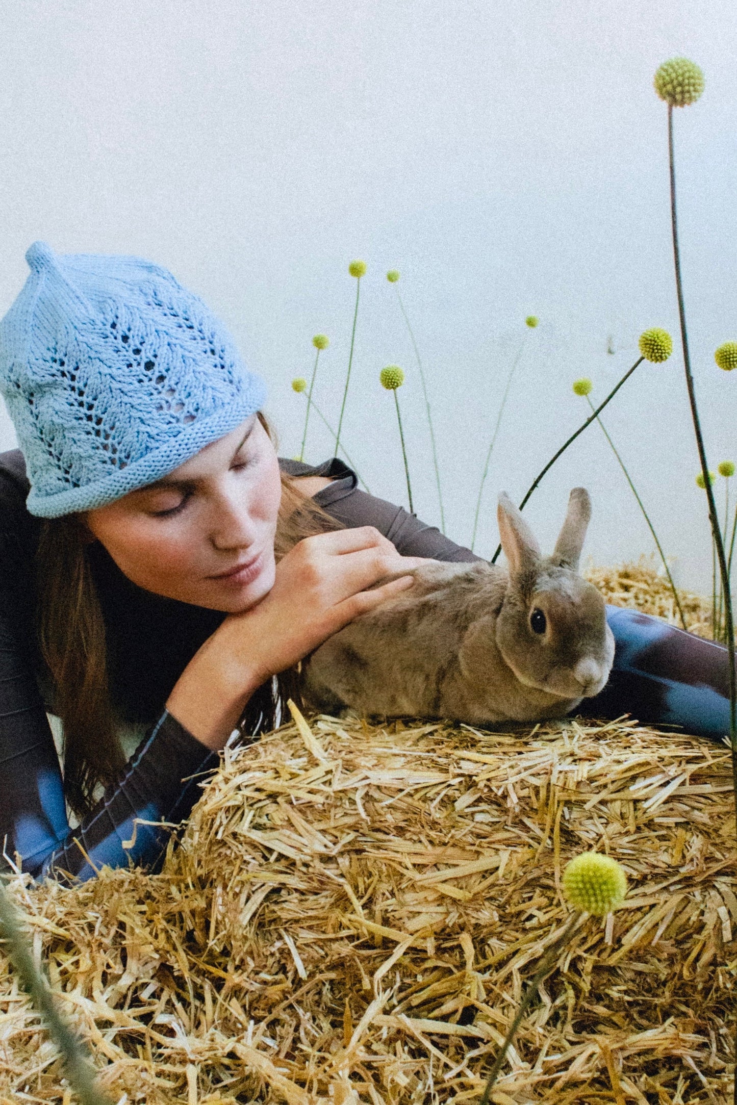 Cotton Lace Crochet Teletubby Hat in Ice Blue