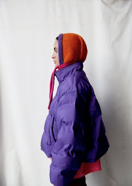 Multicolored Hand-knitted Adult Bow Tie Chunky Bonnet hat