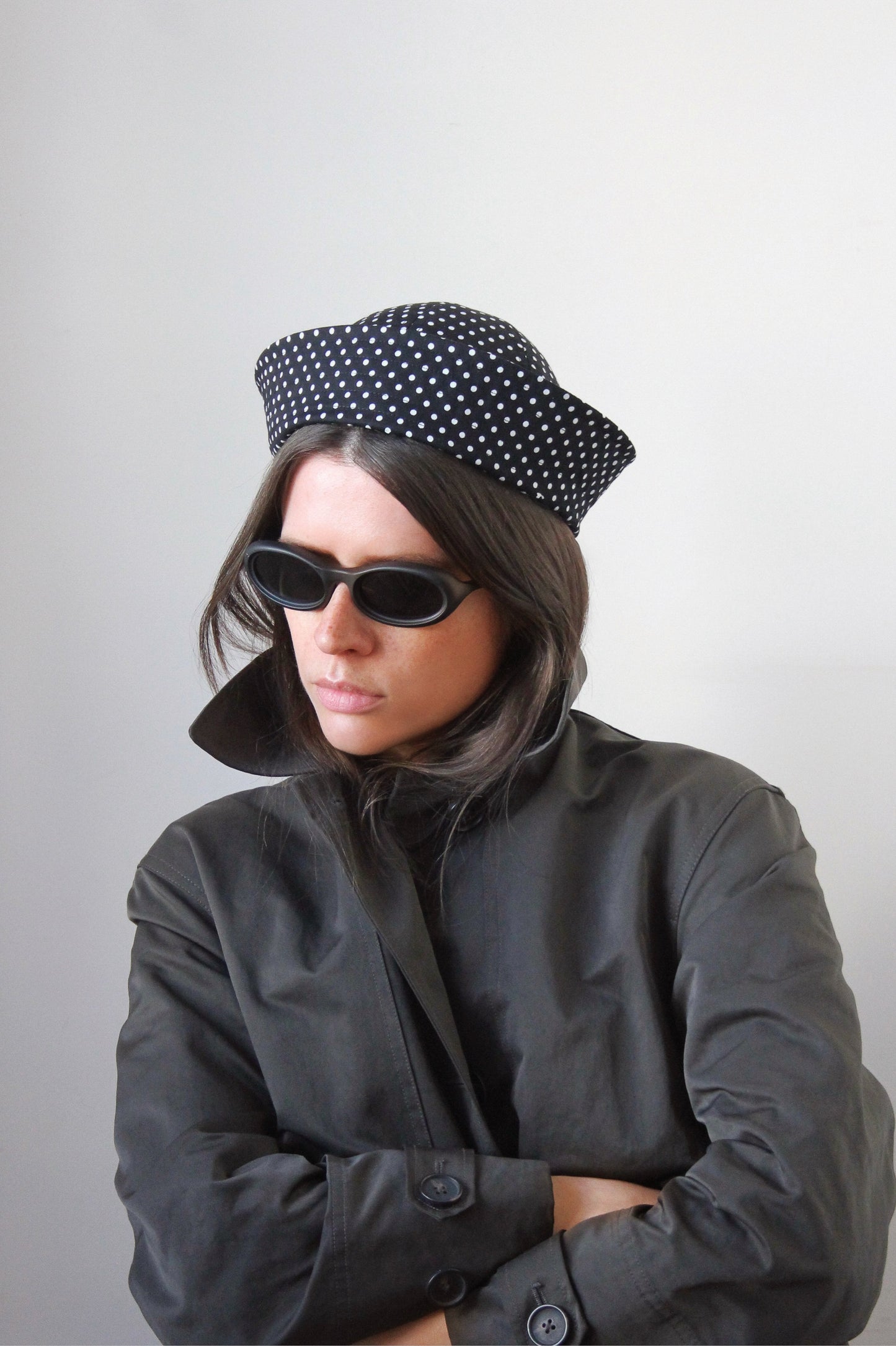 Polka Dot Marine Pillbox in Black