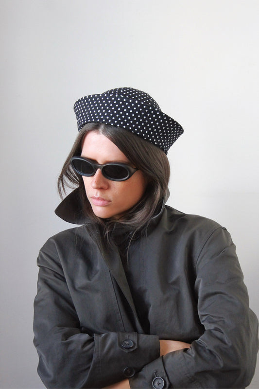 Polka Dot Marine Pillbox in Black