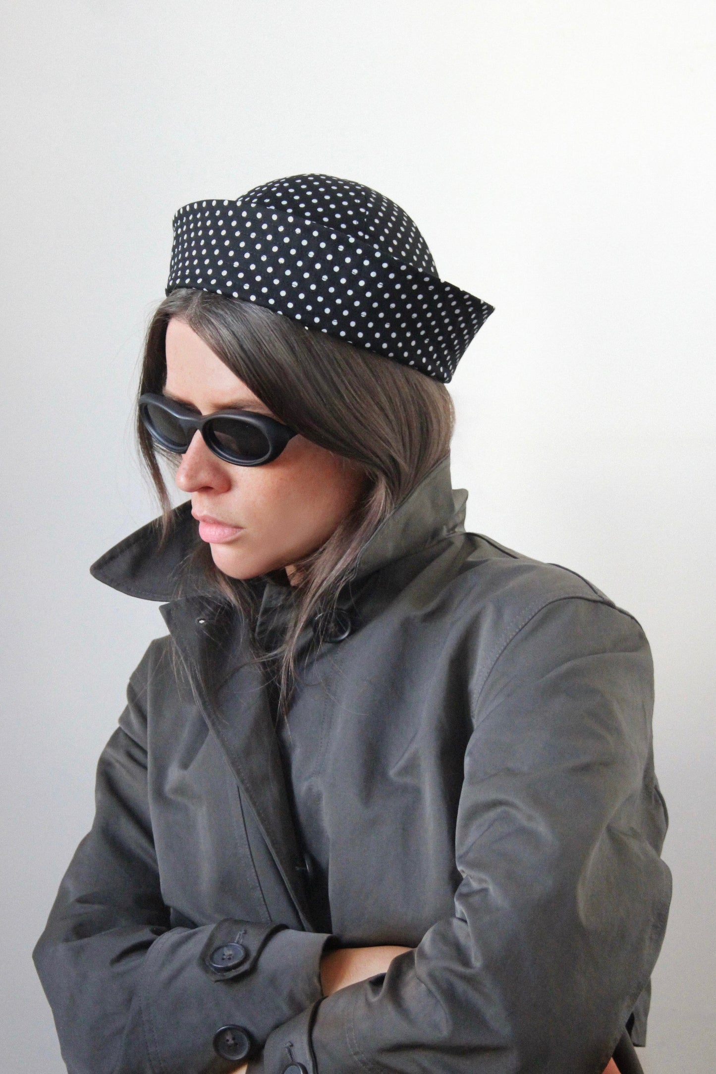 Polka Dot Marine Pillbox in Black