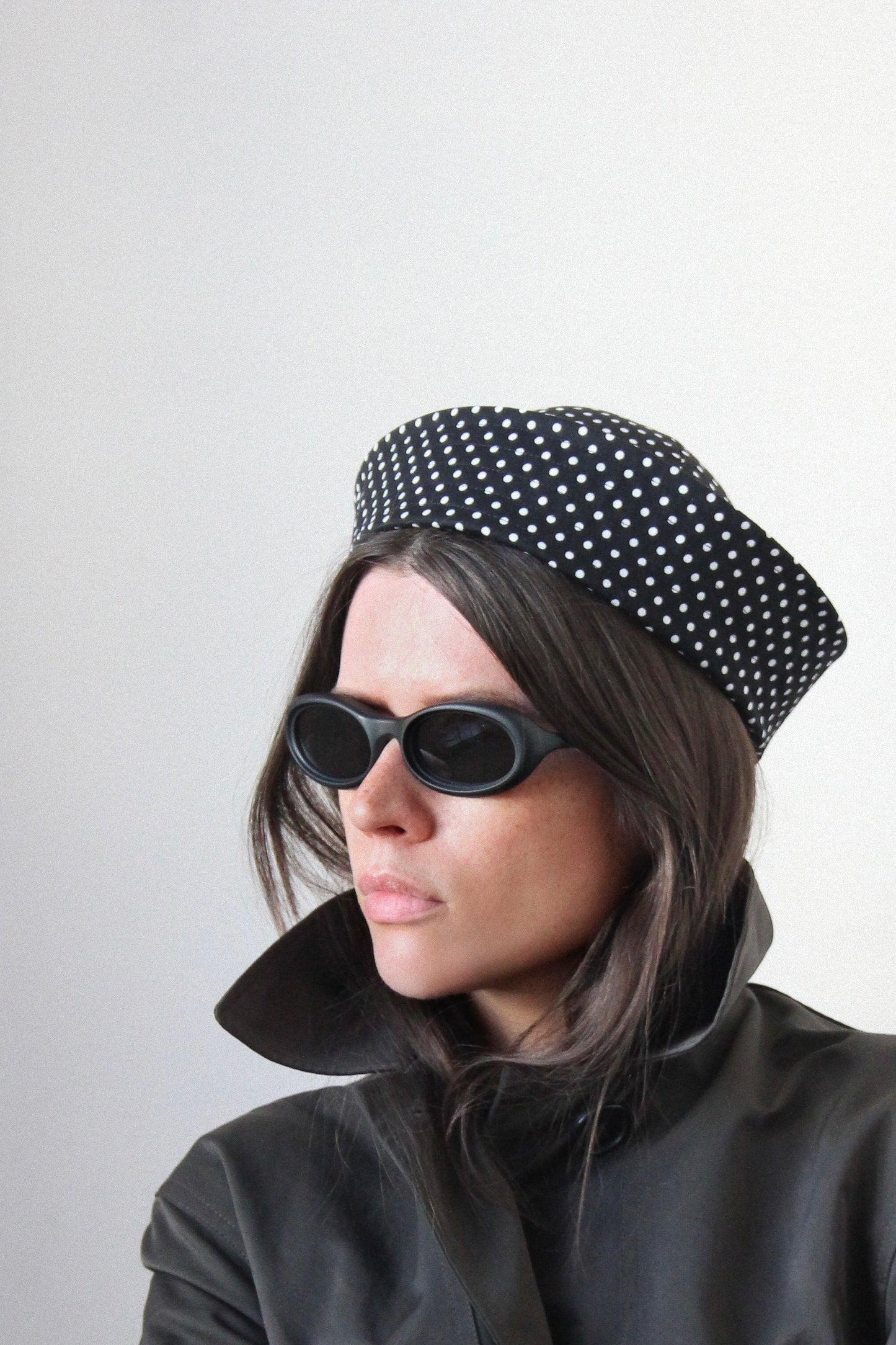 Polka Dot Marine Pillbox in Black
