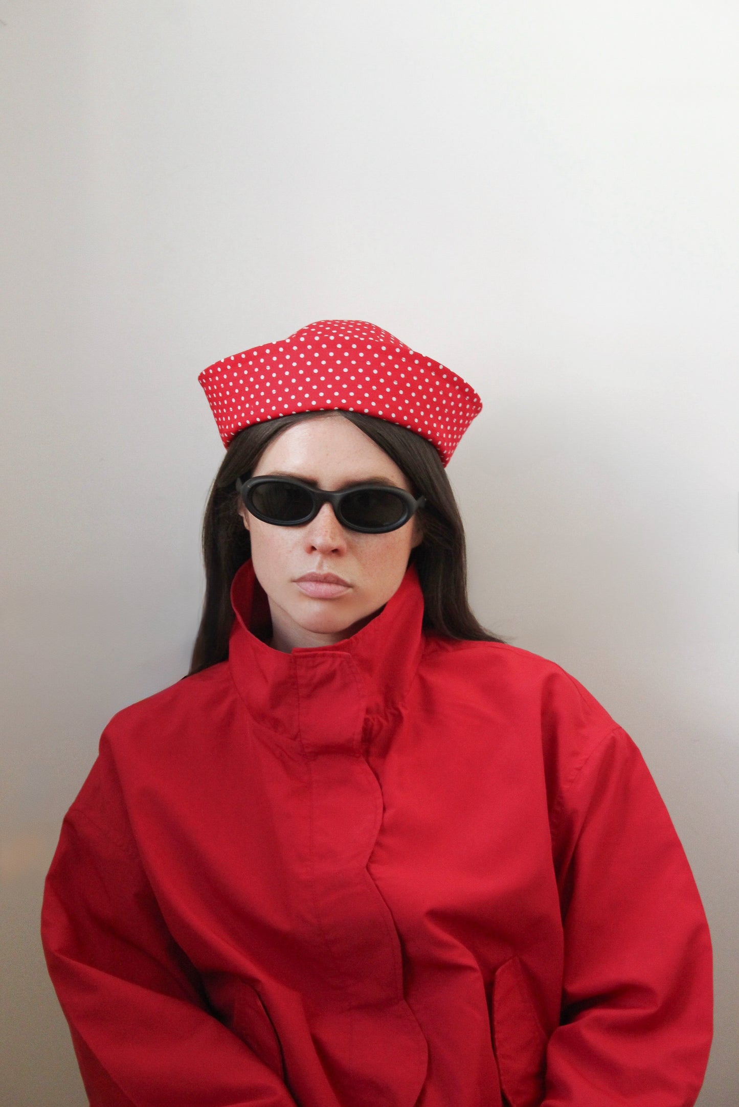 Polka Dot Marine Pillbox in Red