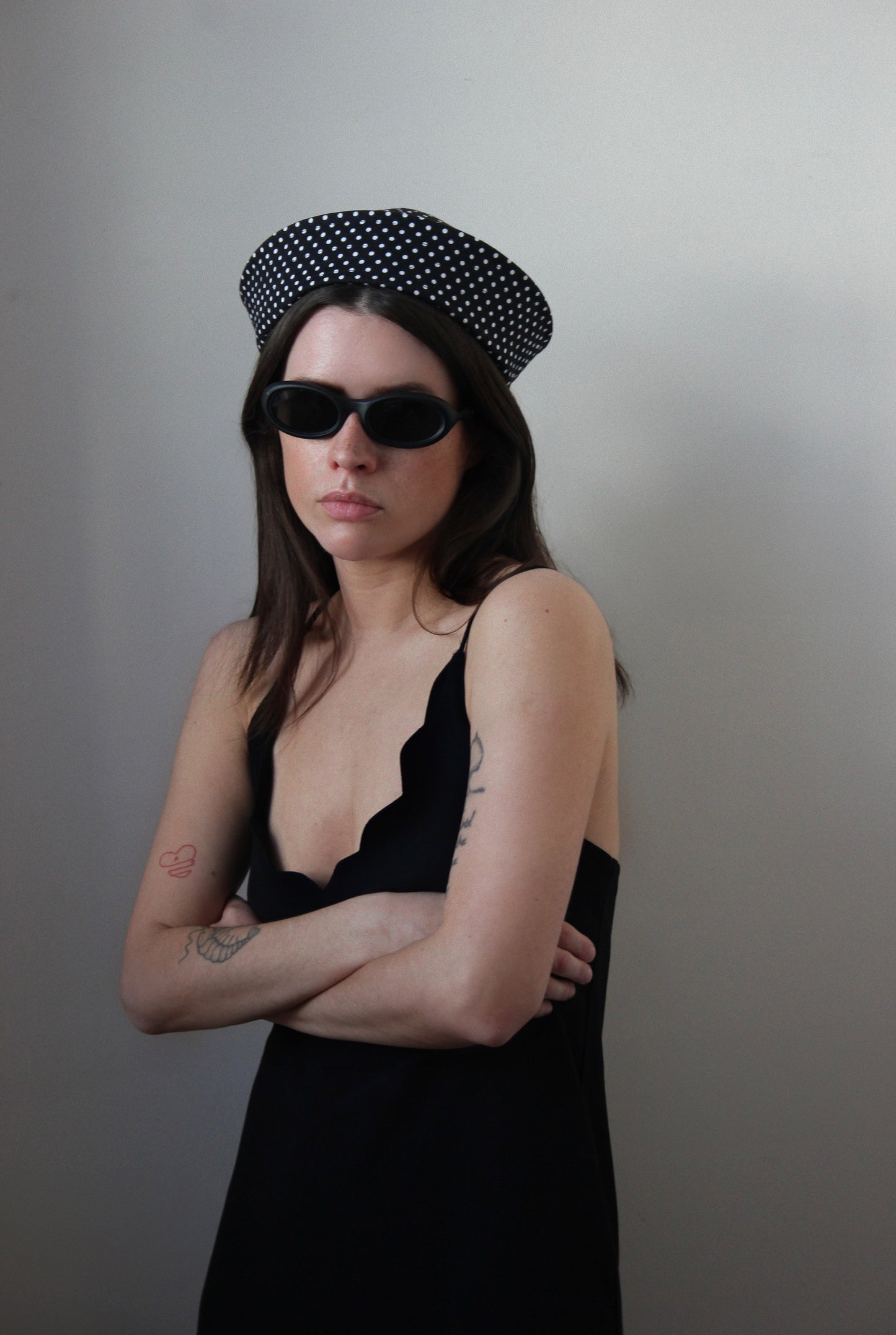 Polka Dot Marine Pillbox in Black