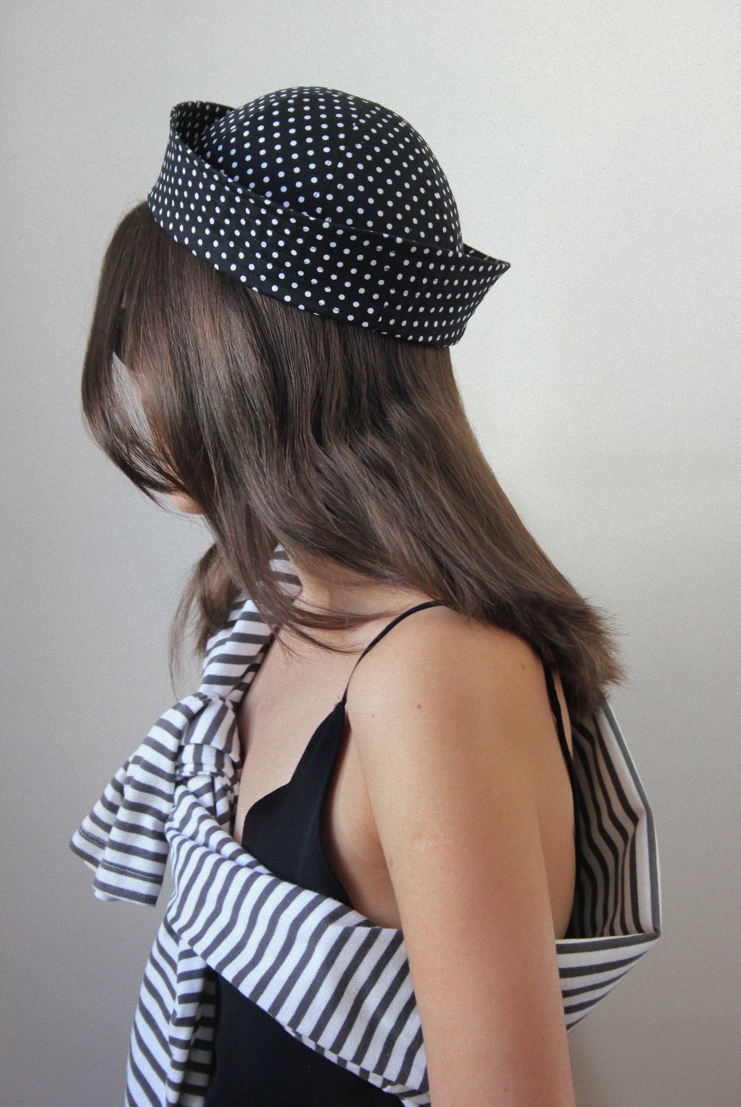 Polka Dot Marine Pillbox in Black