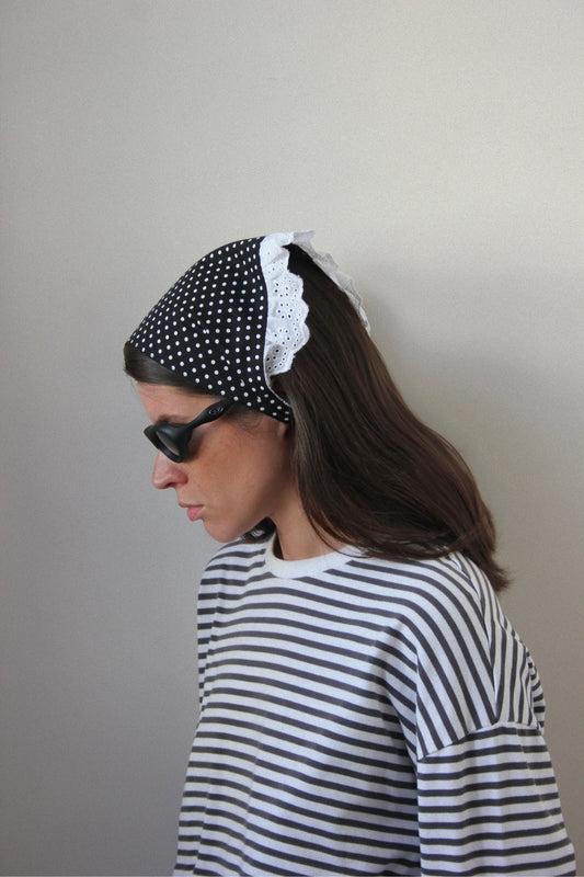 Polka Dot Lace Headscarf in Black