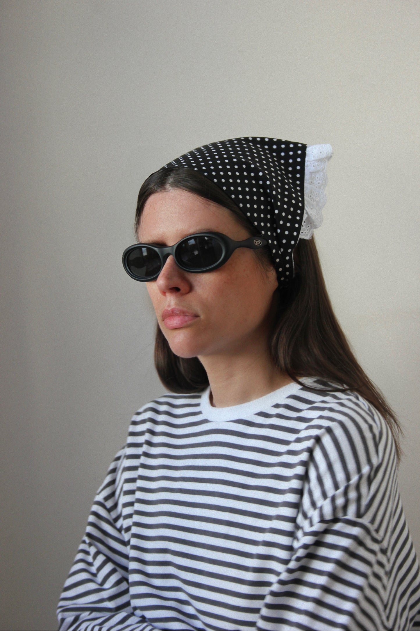 Polka Dot Lace Headscarf in Black