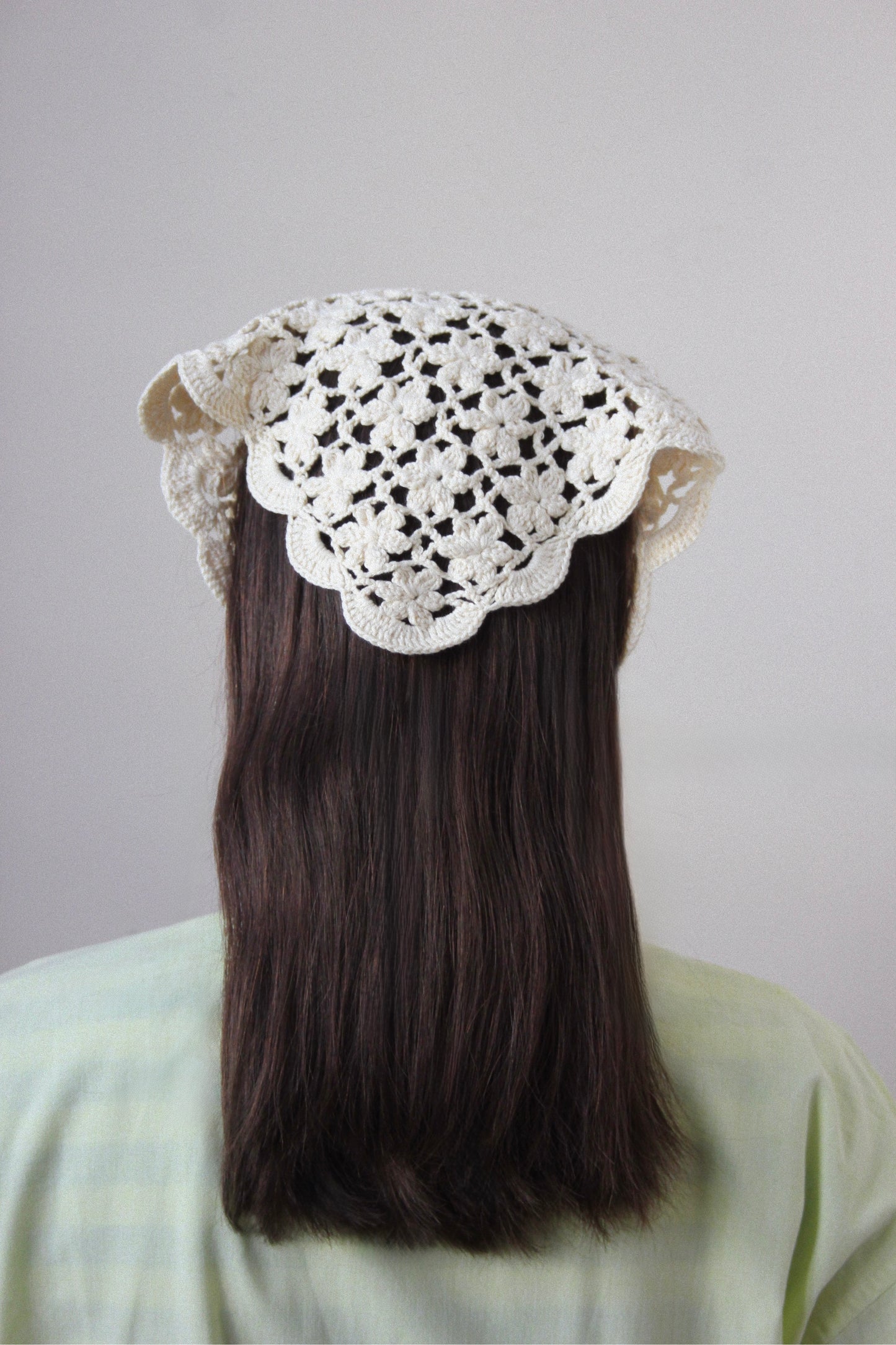 Floral Crochet Headscarf in Buttermilk