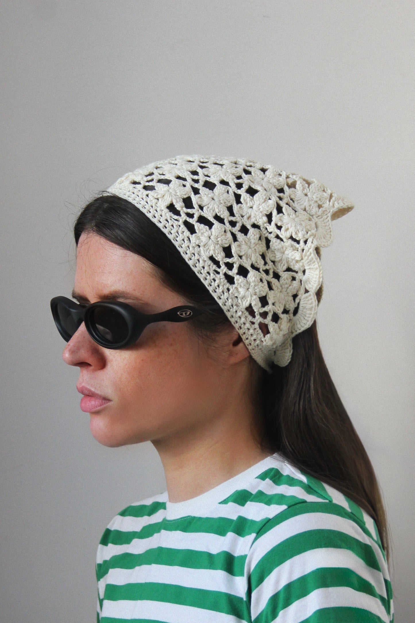Floral Crochet Headscarf in Buttermilk