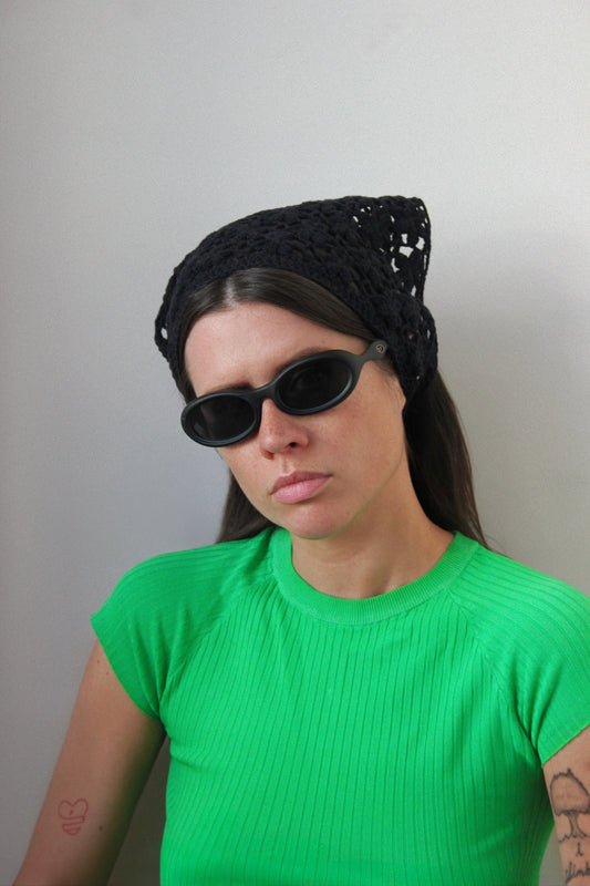 Floral Crochet Headscarf in Black