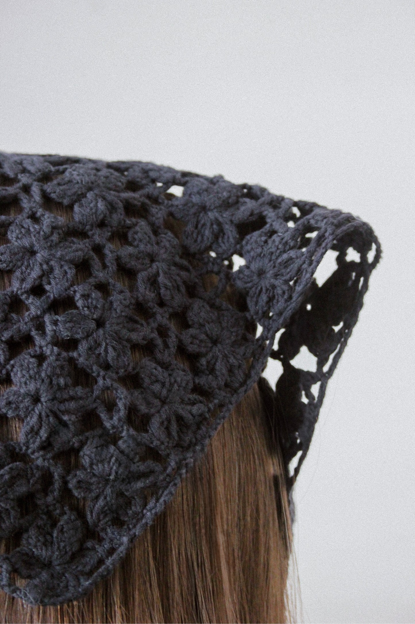 Floral Crochet Headscarf in Black