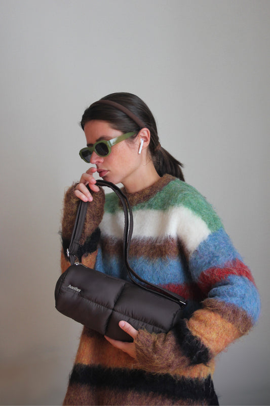 Pillow Puffer Cylinder bag in brown