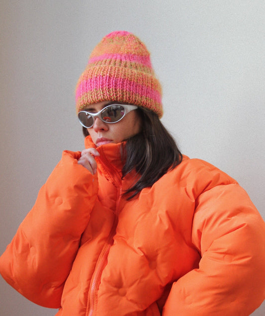 Mohair Vibrant Multi Coral Beanie