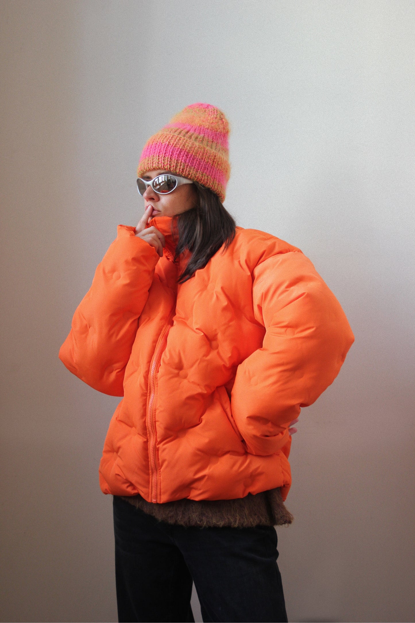 Mohair Vibrant Multi Coral Beanie