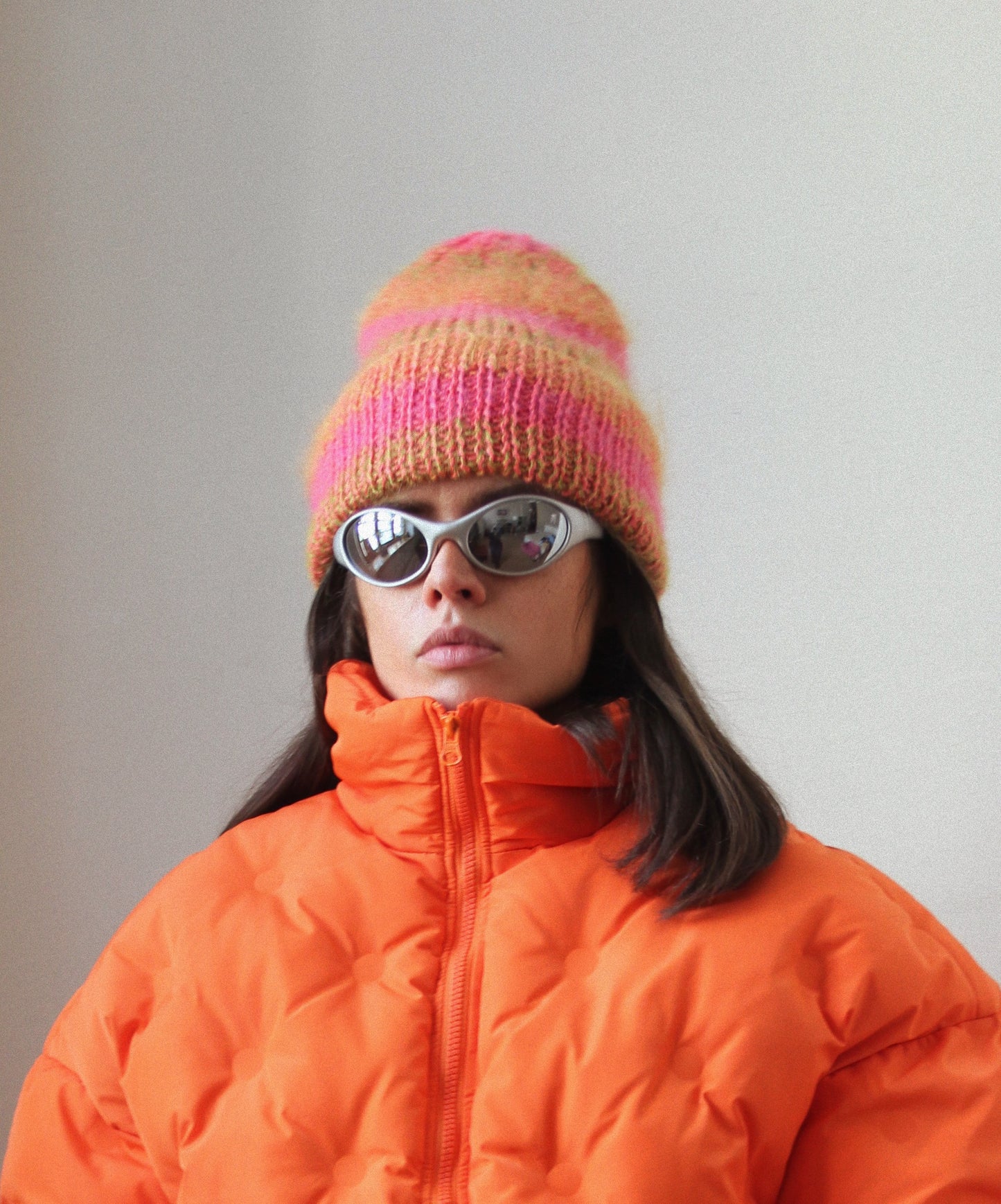 Mohair Vibrant Multi Coral Beanie