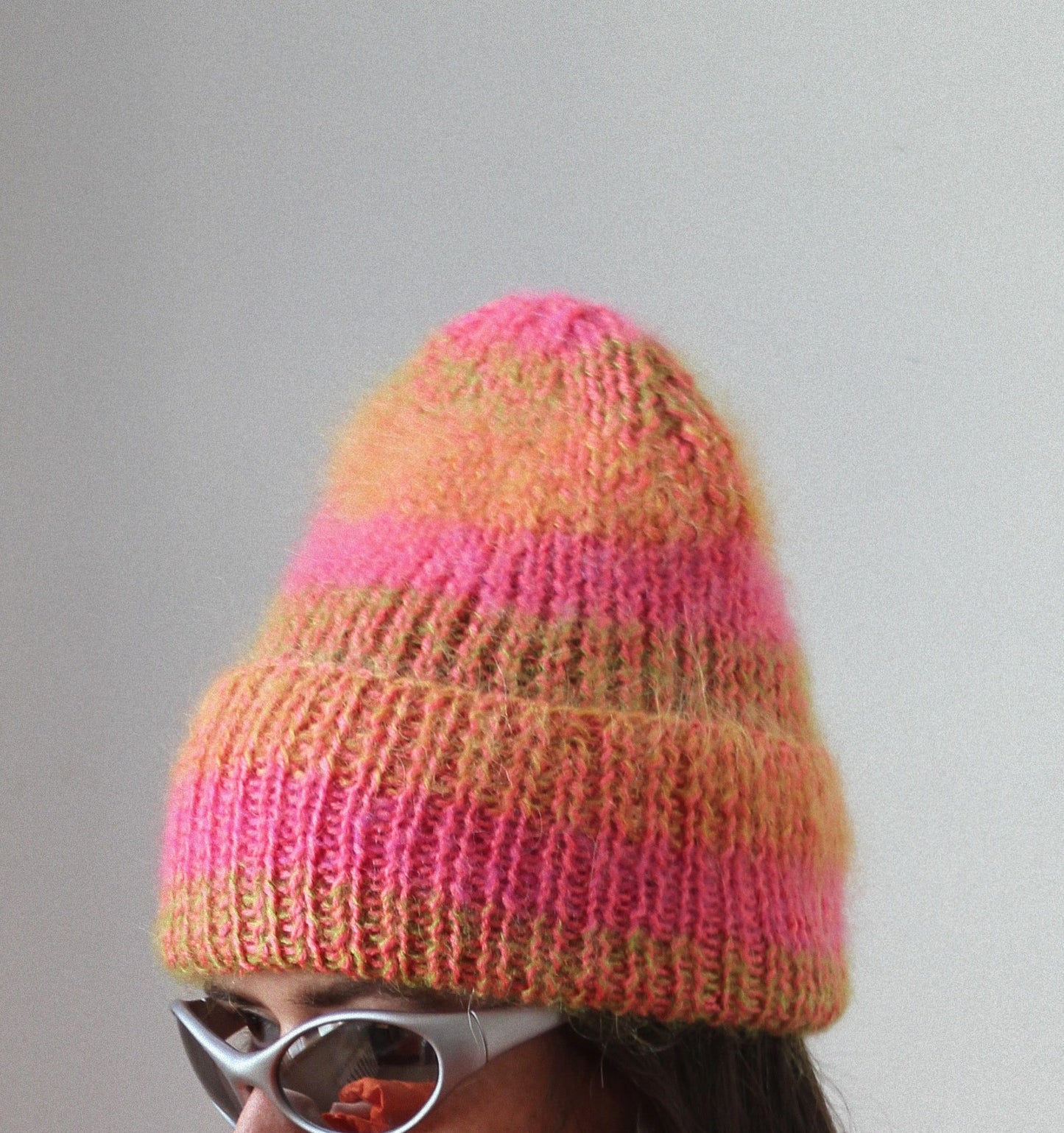 Mohair Vibrant Multi Coral Beanie