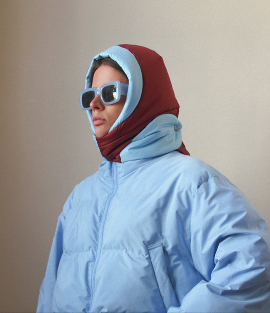 Pillow Headscarf - Baby Blue & Burgundy