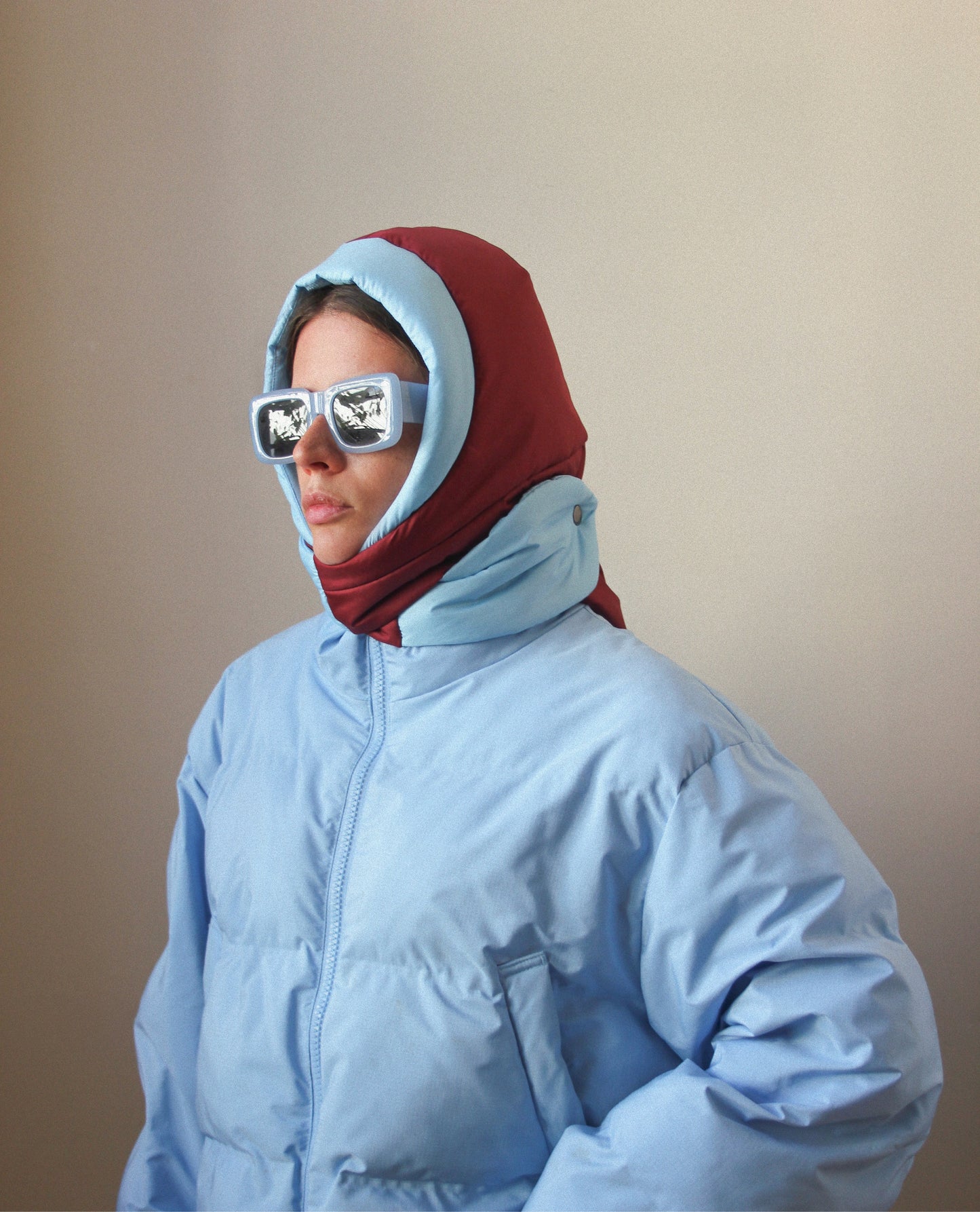 Pillow Headscarf - Baby Blue & Burgundy