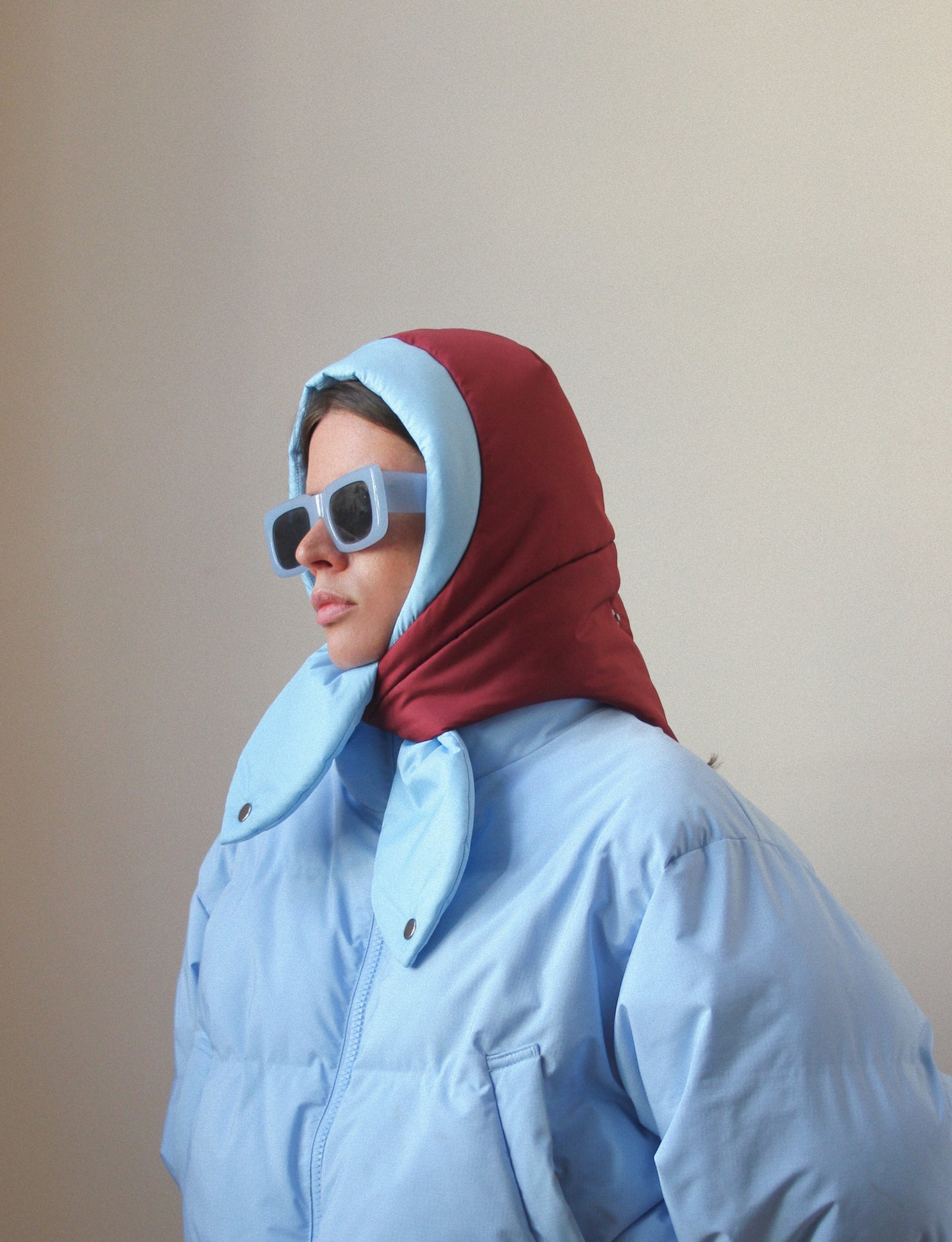 Pillow Headscarf - Baby Blue & Burgundy
