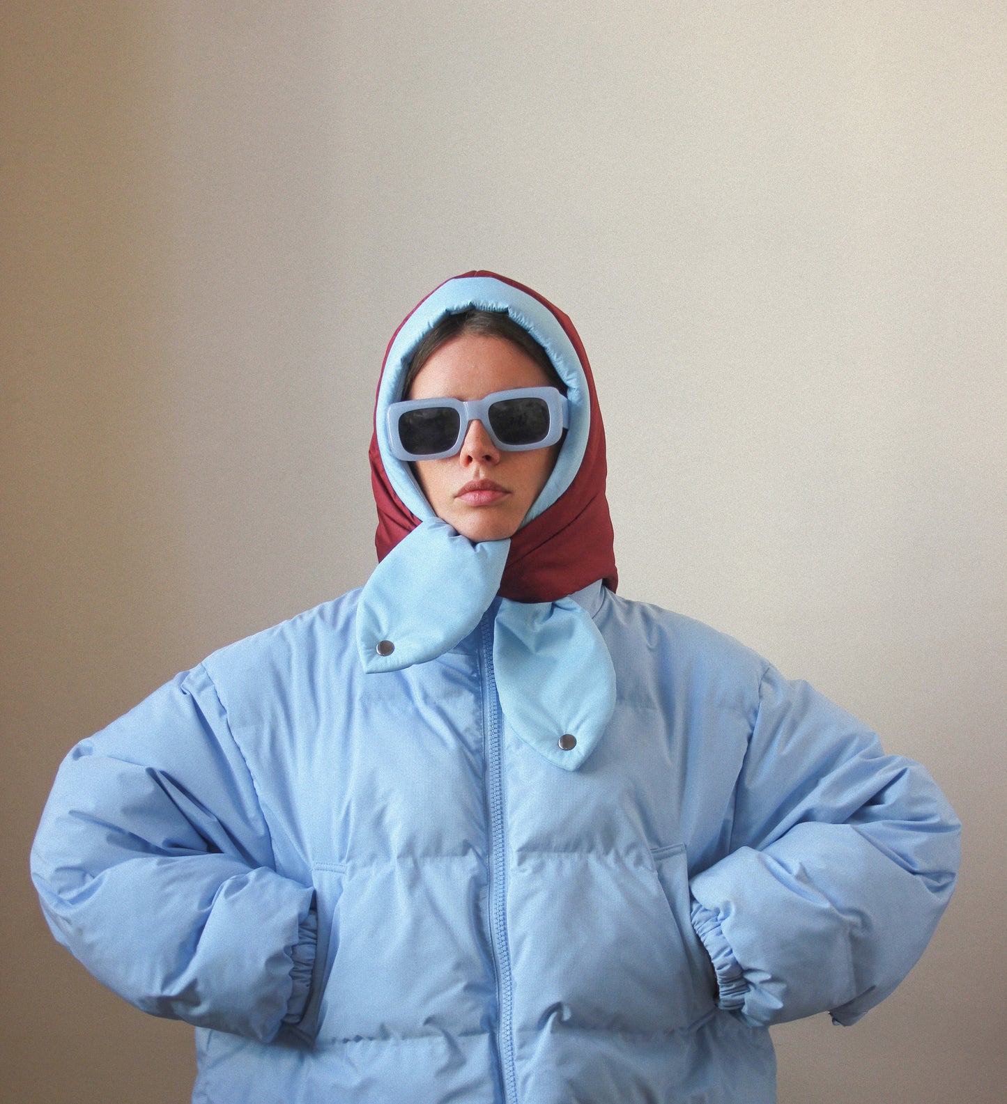 Pillow Headscarf - Baby Blue & Burgundy