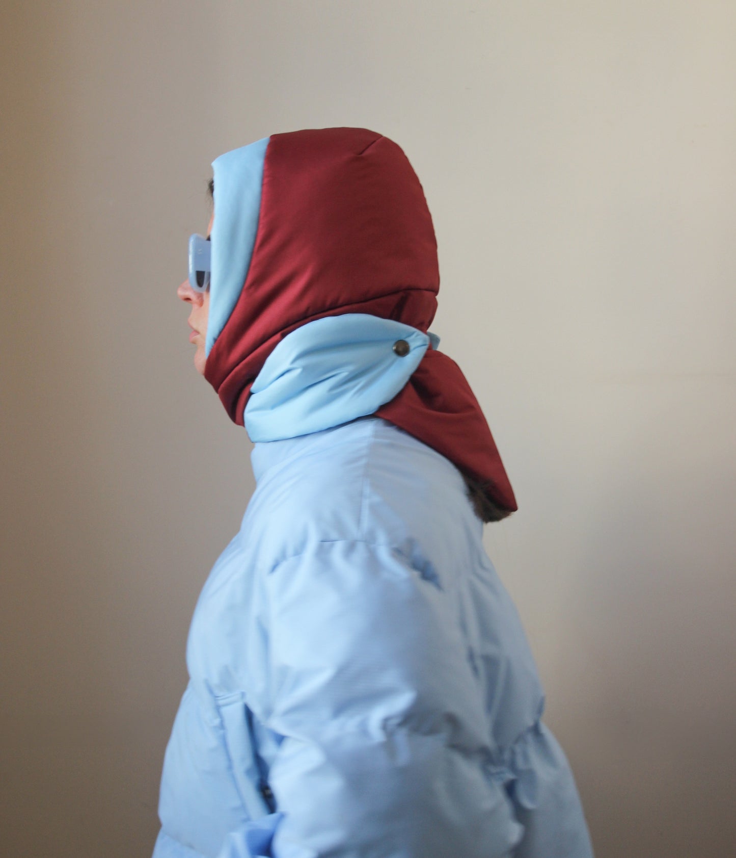 Pillow Headscarf - Baby Blue & Burgundy