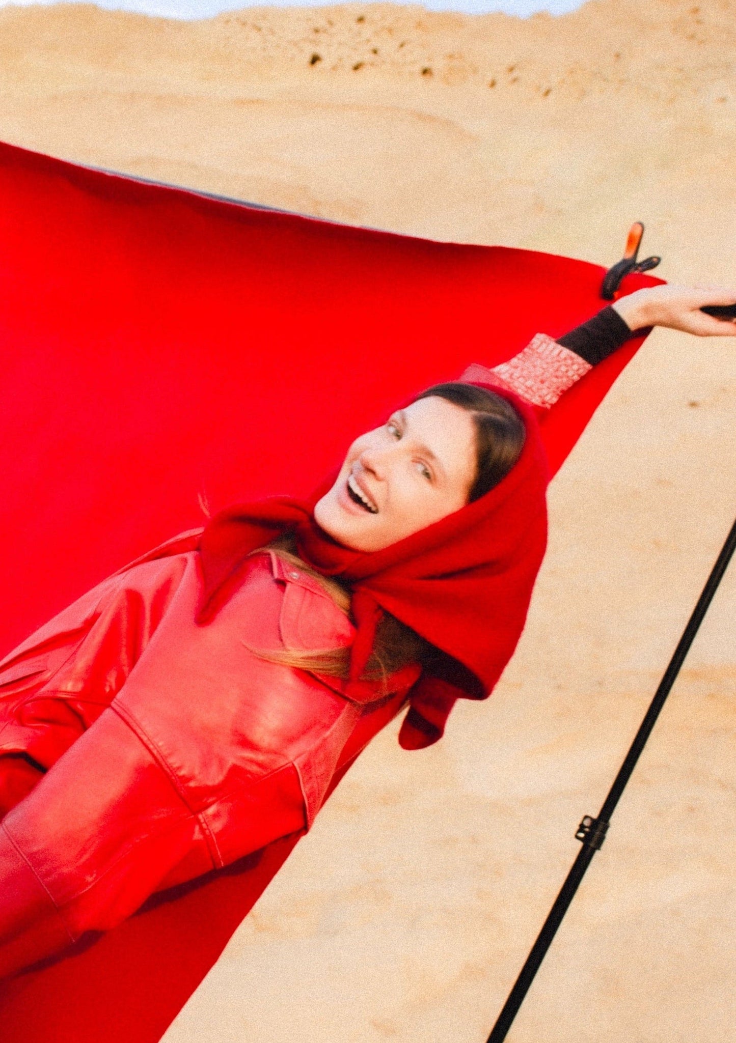 Hand - knitted Mohair Headscarf in Red