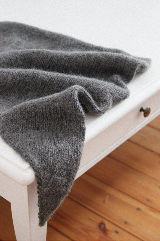 Hand - knitted Mohair Melange Headscarf in Charcoal Gray