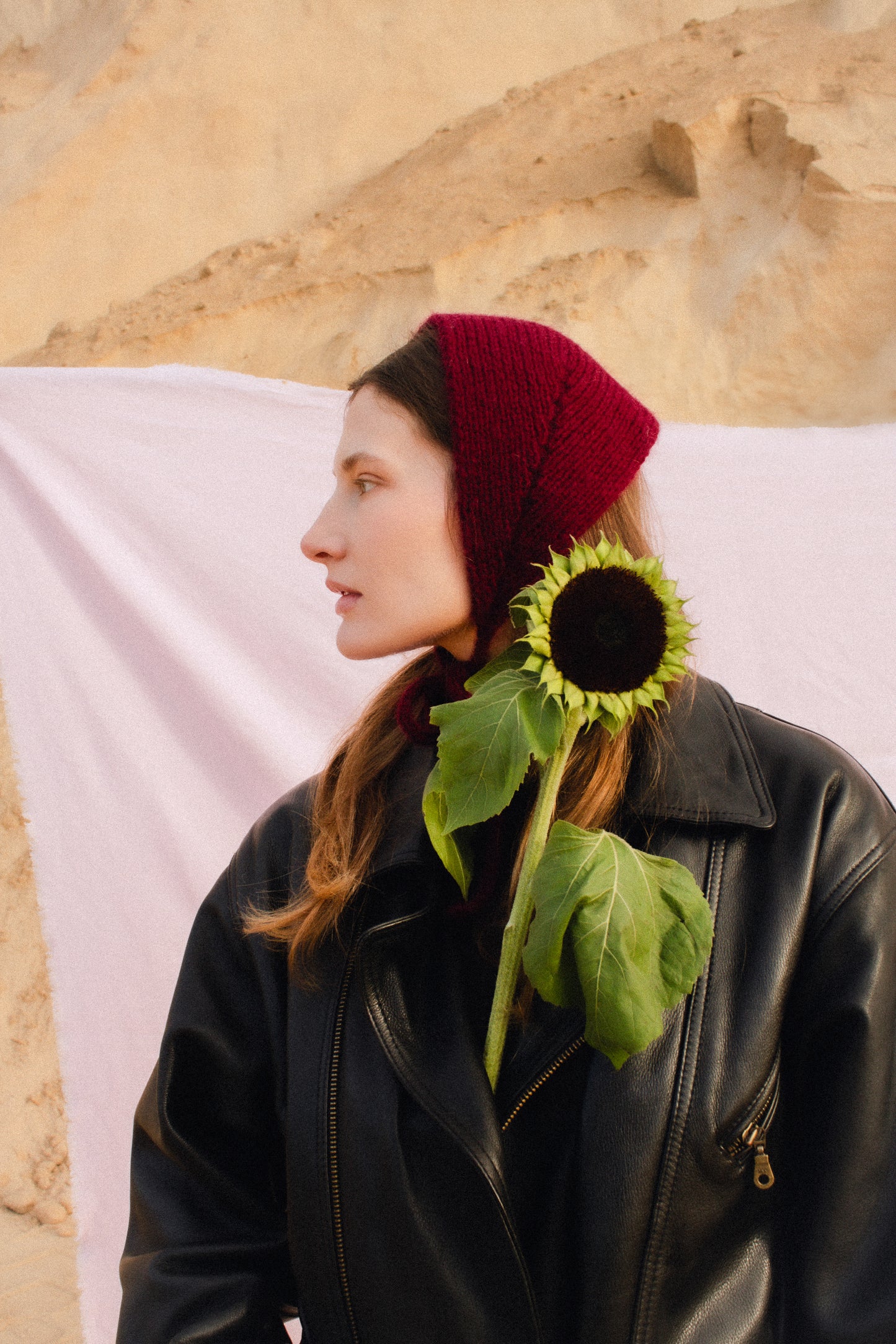 Hand - knitted Mohair Bonnet -Headband in Burgundy