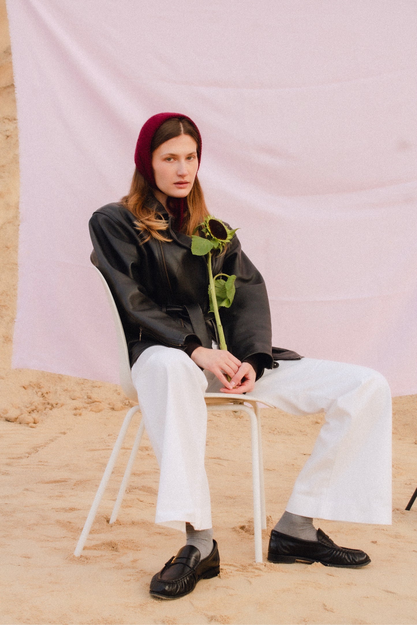 Hand - knitted Mohair Bonnet -Headband in Burgundy