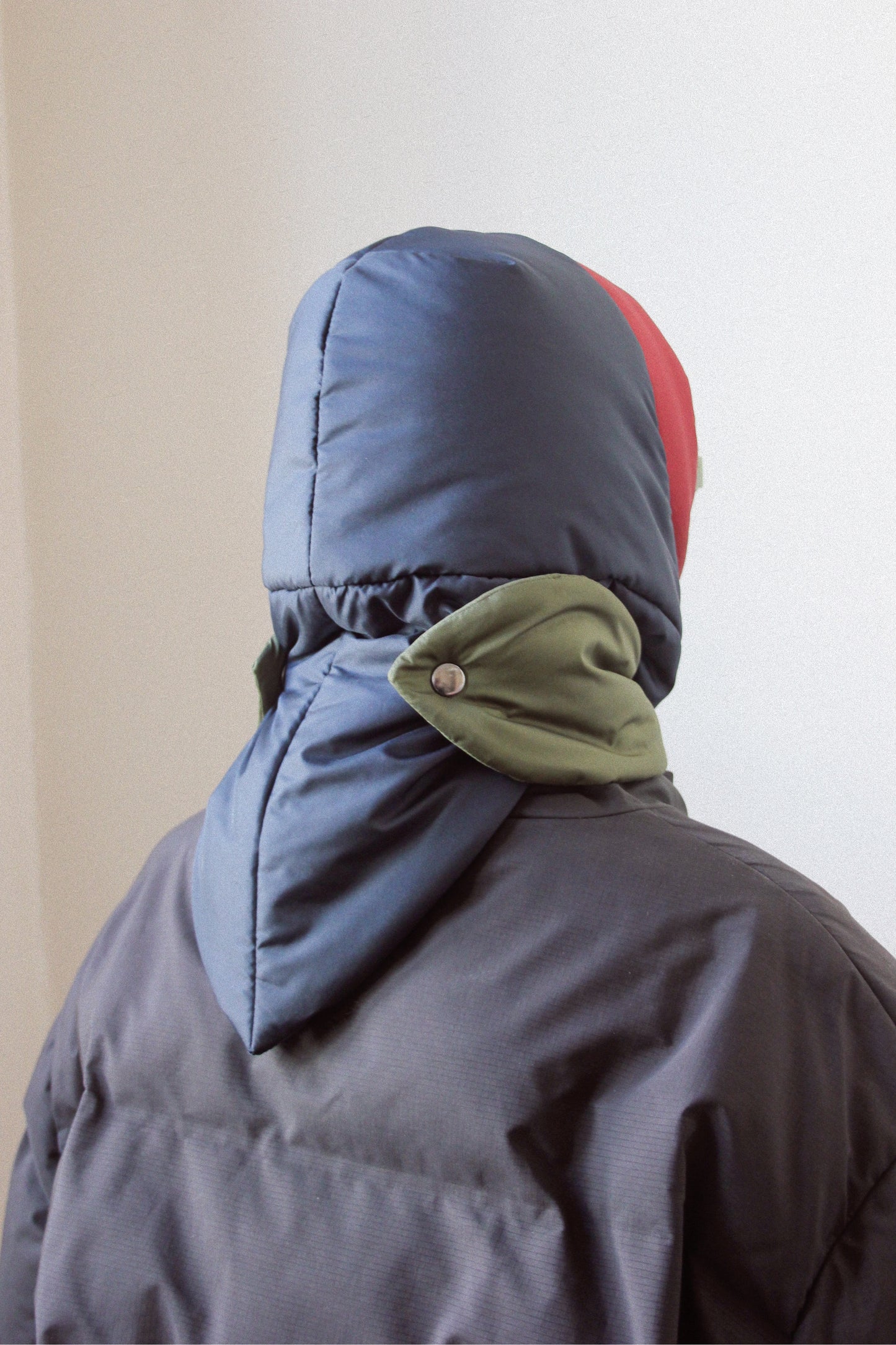 Multi Pillow Puffer Headscarf in Navy, Burgundy & Khaki