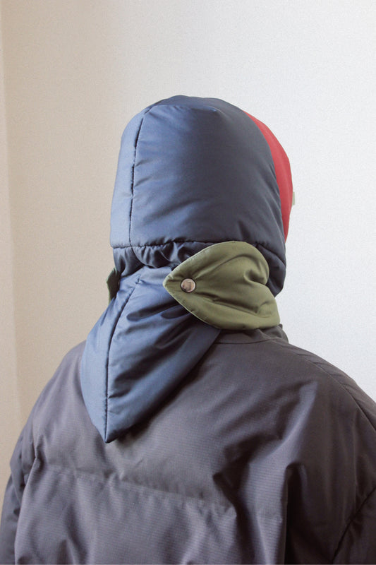 Multi Pillow Puffer Headscarf in Navy, Burgundy & Khaki